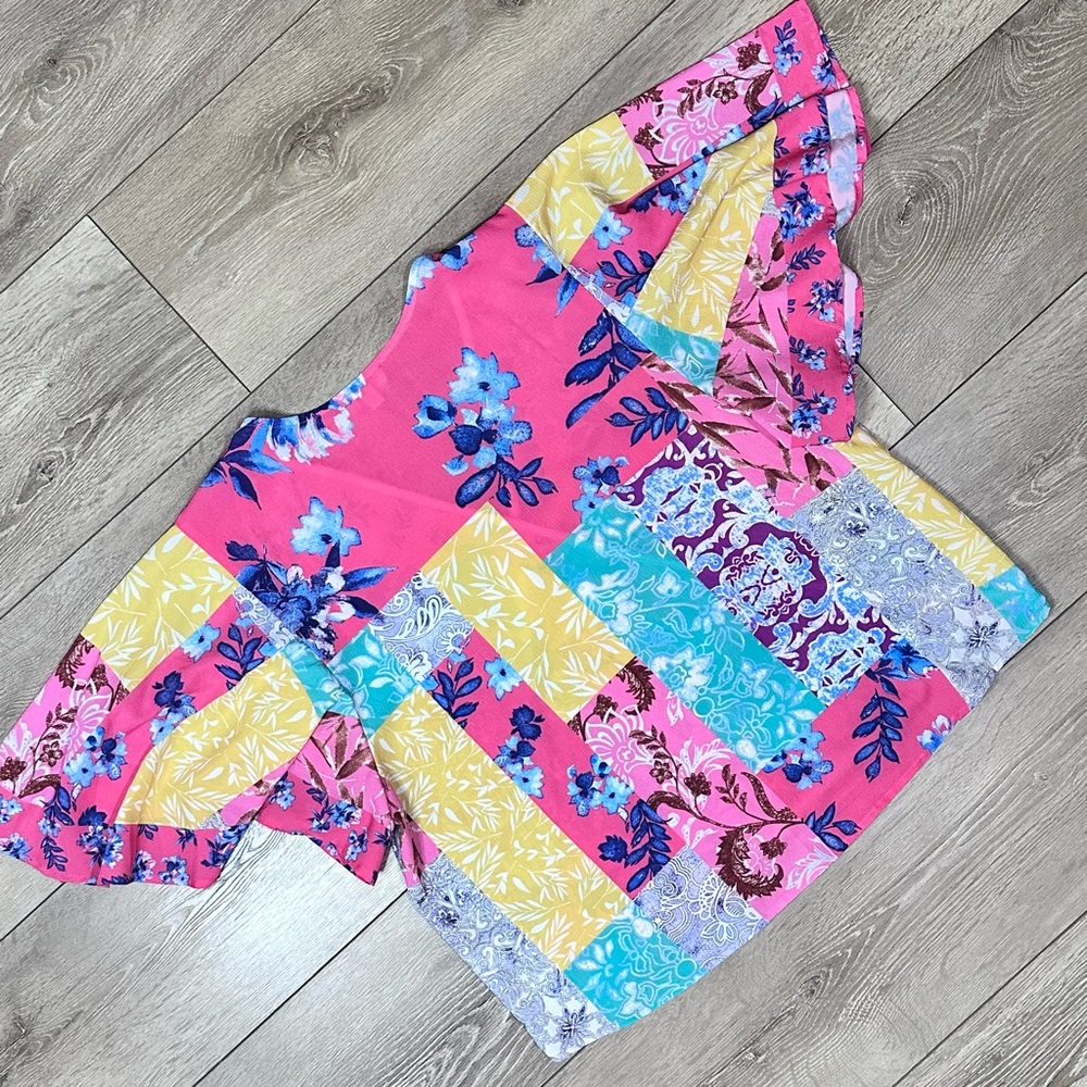 Umgee Mock Wrap Crossbody Flutter Sleeve Mixed Print Top - Picture 13 of 15
